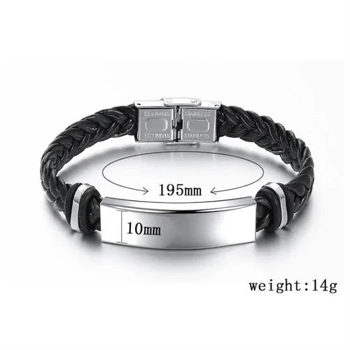 Men's Leather Bracelets - Custom Name Date Logo Engrave Bangle & Bracelet Male Jewelry